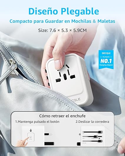 Adaptador de Enchufe Universal con 2 USB-C y 1 USB-A – Ideal para Viajes